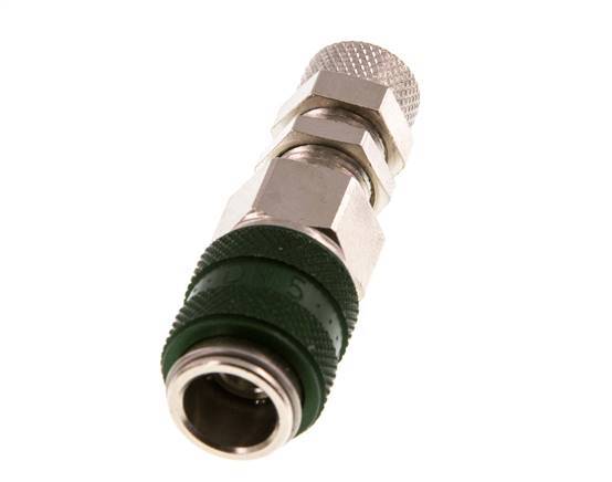 Messing vernickelt DN 5 Grün Luftkupplung Muffe 4x6 mm Überwurfmutter Bulkhead