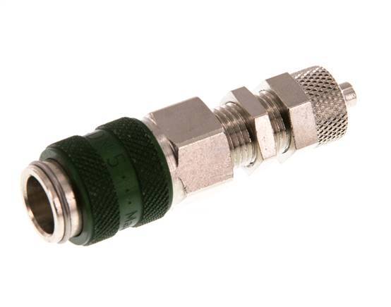 Messing vernickelt DN 5 Grün Luftkupplung Muffe 4x6 mm Überwurfmutter Bulkhead