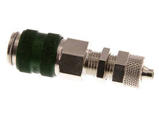 Messing vernickelt DN 5 Grün Luftkupplung Muffe 4x6 mm Überwurfmutter Bulkhead