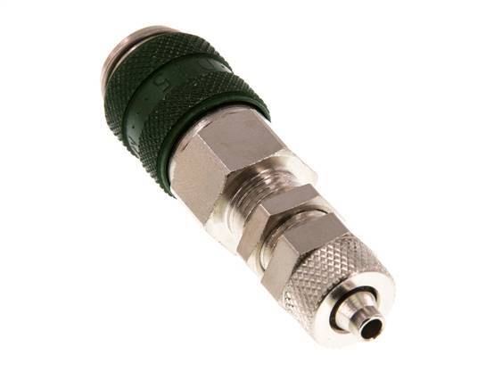 Messing vernickelt DN 5 Grün Luftkupplung Muffe 4x6 mm Überwurfmutter Bulkhead