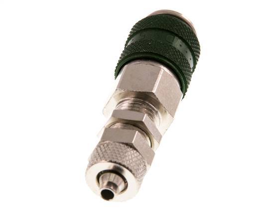 Messing vernickelt DN 5 Grün Luftkupplung Muffe 4x6 mm Überwurfmutter Bulkhead
