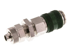 Messing vernickelt DN 5 Grün Luftkupplung Muffe 6x8 mm Überwurfmutter Bulkhead Doppelabsperrung