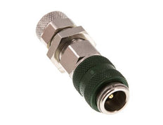 Messing vernickelt DN 5 Grün Luftkupplung Muffe 6x8 mm Überwurfmutter Bulkhead Doppelabsperrung