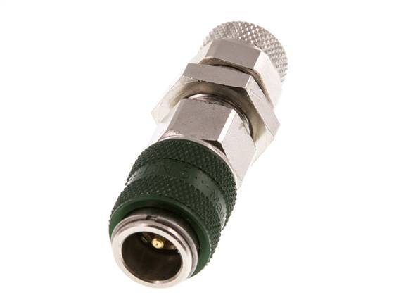 Messing vernickelt DN 5 Grün Luftkupplung Muffe 6x8 mm Überwurfmutter Bulkhead Doppelabsperrung