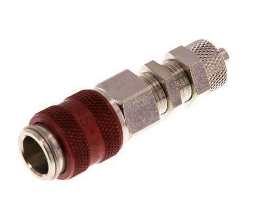 Messing vernickelt DN 5 Rot Luftkupplungsmuffe 4x6 mm Überwurfmutter Bulkhead