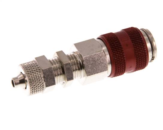 Messing vernickelt DN 5 Rot Luftkupplungsmuffe 4x6 mm Überwurfmutter Bulkhead