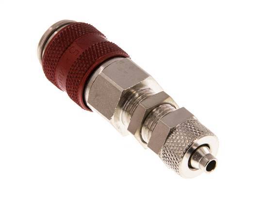 Messing vernickelt DN 5 Rot Luftkupplungsmuffe 4x6 mm Überwurfmutter Bulkhead