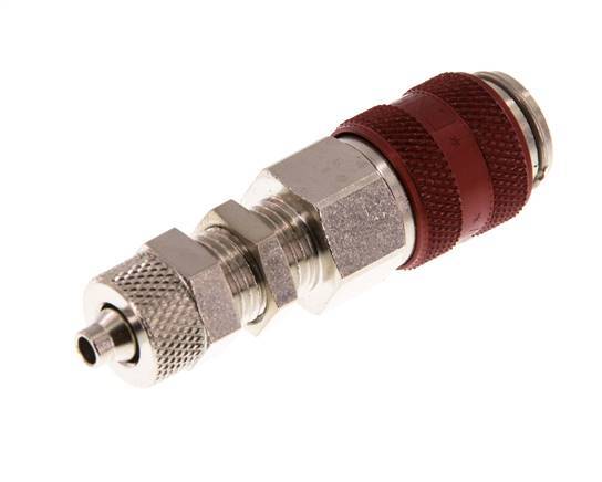 Messing vernickelt DN 5 Rot Luftkupplungsmuffe 4x6 mm Überwurfmutter Bulkhead
