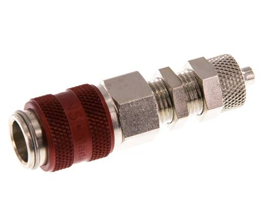 Messing vernickelt DN 5 Rot Luftkupplungsmuffe 4x6 mm Überwurfmutter Bulkhead
