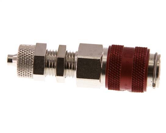 Messing vernickelt DN 5 Rot Luftkupplungsmuffe 4x6 mm Überwurfmutter Bulkhead