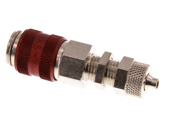 Messing vernickelt DN 5 Rot Luftkupplungsmuffe 4x6 mm Überwurfmutter Bulkhead