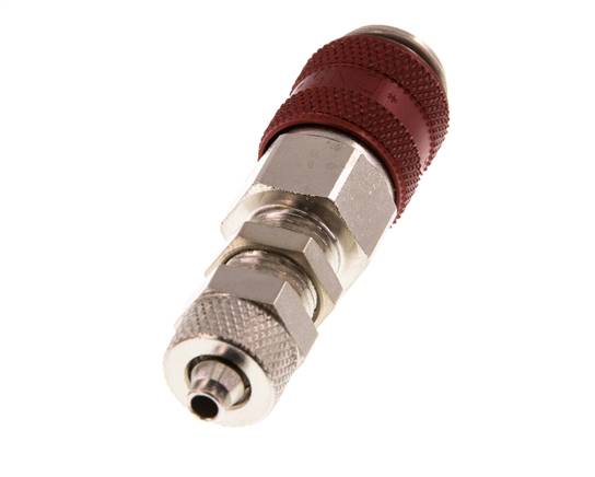 Messing vernickelt DN 5 Rot Luftkupplungsmuffe 4x6 mm Überwurfmutter Bulkhead
