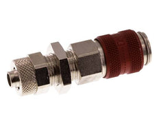 Messing vernickelt DN 5 Rot Luftkupplungsmuffe 6x8 mm Überwurfmutter Bulkhead Doppelabsperrung