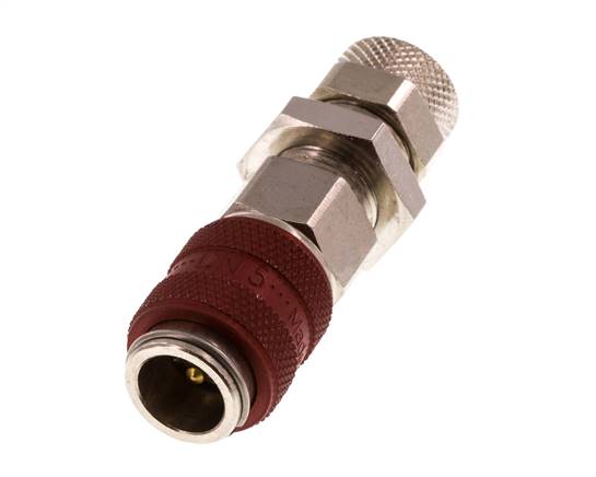 Messing vernickelt DN 5 Rot Luftkupplungsmuffe 6x8 mm Überwurfmutter Bulkhead Doppelabsperrung