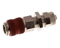 Messing vernickelt DN 5 Rot Luftkupplungsmuffe 6x8 mm Überwurfmutter Bulkhead Doppelabsperrung