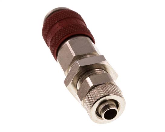 Messing vernickelt DN 5 Rot Luftkupplungsmuffe 6x8 mm Überwurfmutter Bulkhead Doppelabsperrung