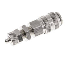 Messing vernickelt DN 5 Luftkupplung Muffe 4x6 mm Überwurfmutter Bulkhead Doppelabsperrung