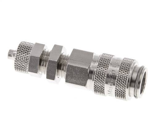 Messing vernickelt DN 5 Luftkupplung Muffe 4x6 mm Überwurfmutter Bulkhead Doppelabsperrung