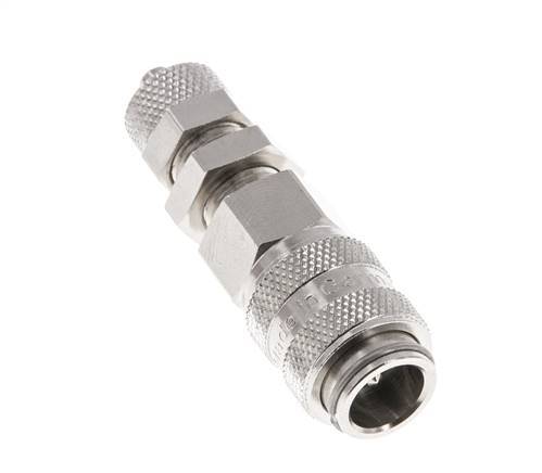 Messing vernickelt DN 5 Luftkupplung Muffe 4x6 mm Überwurfmutter Bulkhead Doppelabsperrung