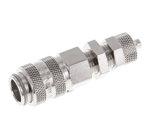 Messing vernickelt DN 5 Luftkupplung Muffe 4x6 mm Überwurfmutter Bulkhead Doppelabsperrung