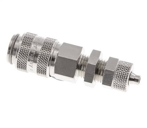 Messing vernickelt DN 5 Luftkupplung Muffe 4x6 mm Überwurfmutter Bulkhead Doppelabsperrung