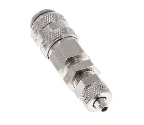 Messing vernickelt DN 5 Luftkupplung Muffe 4x6 mm Überwurfmutter Bulkhead Doppelabsperrung