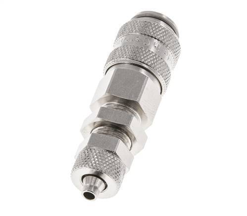 Messing vernickelt DN 5 Luftkupplung Muffe 4x6 mm Überwurfmutter Bulkhead Doppelabsperrung