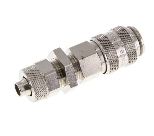 Messing vernickelt DN 5 Luftkupplungsmuffe 6x8 mm Überwurfmutter Bulkhead Doppelabsperrung