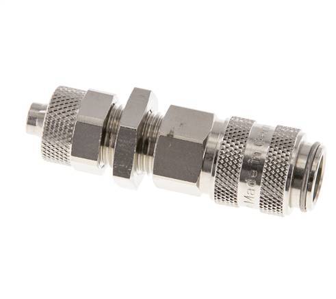 Messing vernickelt DN 5 Luftkupplungsmuffe 6x8 mm Überwurfmutter Bulkhead Doppelabsperrung