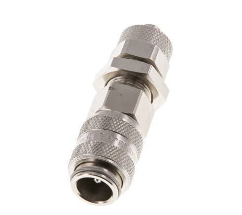 Messing vernickelt DN 5 Luftkupplungsmuffe 6x8 mm Überwurfmutter Bulkhead Doppelabsperrung