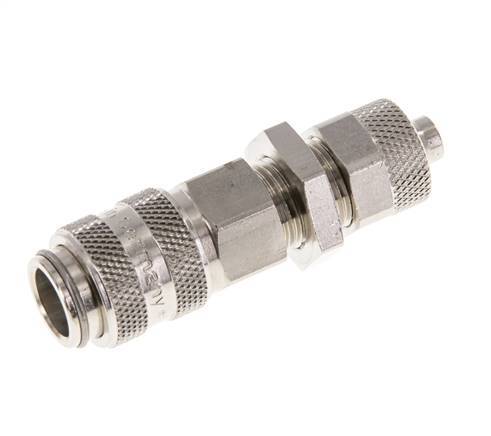 Messing vernickelt DN 5 Luftkupplungsmuffe 6x8 mm Überwurfmutter Bulkhead Doppelabsperrung