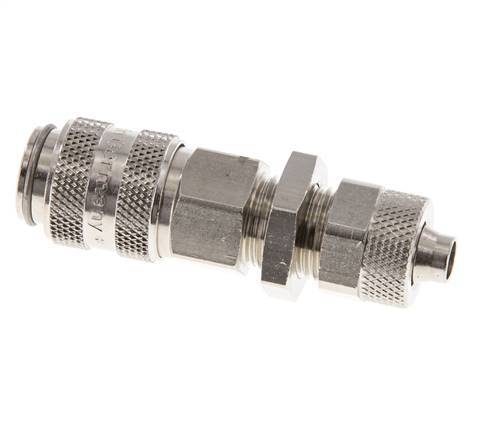 Messing vernickelt DN 5 Luftkupplungsmuffe 6x8 mm Überwurfmutter Bulkhead Doppelabsperrung