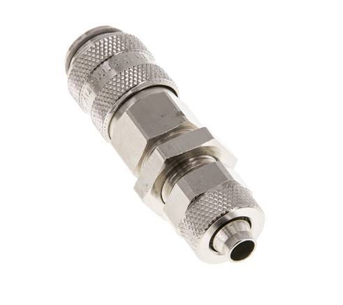 Messing vernickelt DN 5 Luftkupplungsmuffe 6x8 mm Überwurfmutter Bulkhead Doppelabsperrung