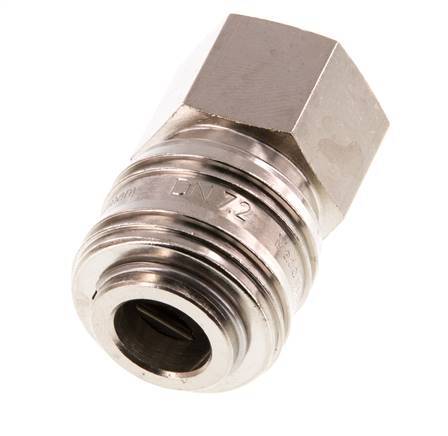 Messing vernickelt DN 7,2 (Euro) Luftkupplung Muffe G 1/2 Zoll Innengewinde Doppelabsperrung