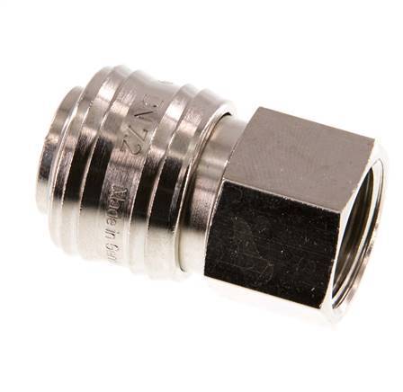 Messing vernickelt DN 7,2 (Euro) Luftkupplung Muffe G 1/2 Zoll Innengewinde Doppelabsperrung