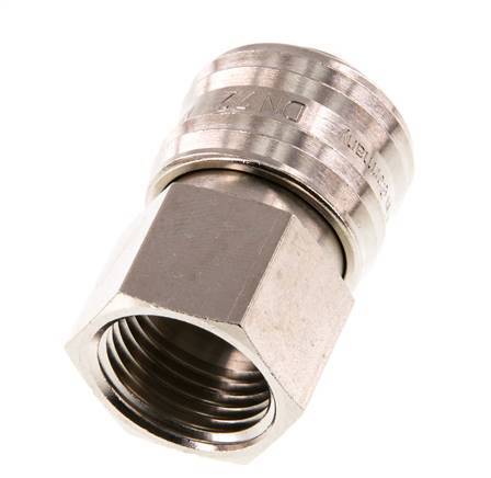 Messing vernickelt DN 7,2 (Euro) Luftkupplung Muffe G 1/2 Zoll Innengewinde Doppelabsperrung