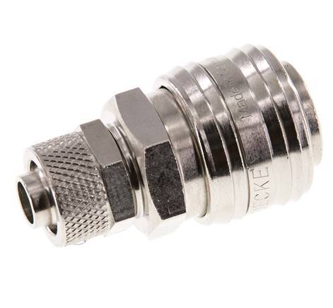 Messing vernickelt DN 7,2 (Euro) Luftkupplungsmuffe 9x12 mm Überwurfmutter