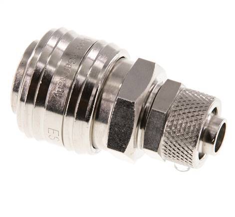 Messing vernickelt DN 7,2 (Euro) Luftkupplungsmuffe 9x12 mm Überwurfmutter