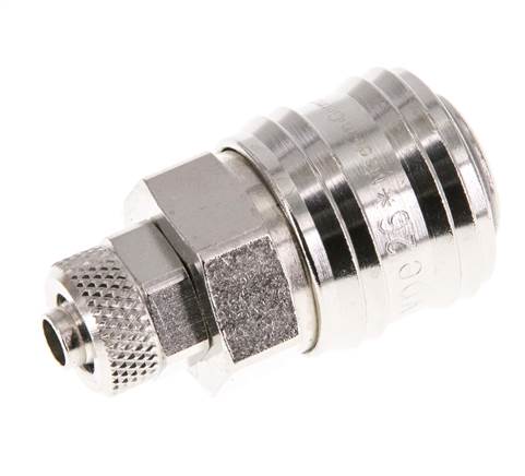 Messing vernickelt DN 7,2 (Euro) Luftkupplungsmuffe 6x8 mm Überwurfmutter Doppelabsperrung