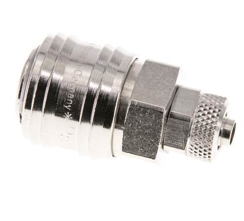Messing vernickelt DN 7,2 (Euro) Luftkupplungsmuffe 6x8 mm Überwurfmutter Doppelabsperrung