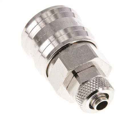 Messing vernickelt DN 7,2 (Euro) Luftkupplungsmuffe 6x8 mm Überwurfmutter Doppelabsperrung