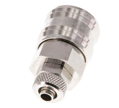 Messing vernickelt DN 7,2 (Euro) Luftkupplungsmuffe 6x8 mm Überwurfmutter Doppelabsperrung
