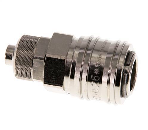Messing vernickelt DN 7,2 (Euro) Luftkupplungsmuffe 8x10 mm Überwurfmutter Doppelabsperrung