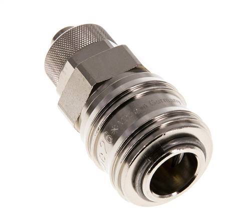 Messing vernickelt DN 7,2 (Euro) Luftkupplungsmuffe 8x10 mm Überwurfmutter Doppelabsperrung