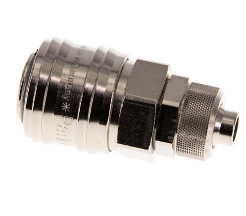 Messing vernickelt DN 7,2 (Euro) Luftkupplungsmuffe 8x10 mm Überwurfmutter Doppelabsperrung
