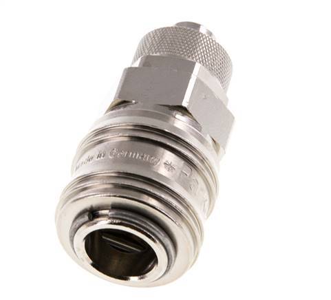 Messing vernickelt DN 7,2 (Euro) Luftkupplungsmuffe 9x12 mm Überwurfmutter Doppelabsperrung