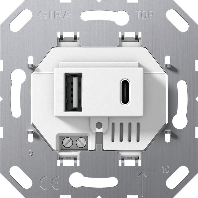 Gira USB Power Supply 2-Port Type A/C Wall Socket White - 234900
