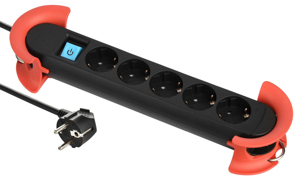 Bach Innenhaken 5X 230V RA mit Schalter 5M RA Schwarz - 500.100