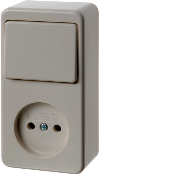 Hager Berker Combination Switch Socket Without Earth Contact White Surface - 61673640