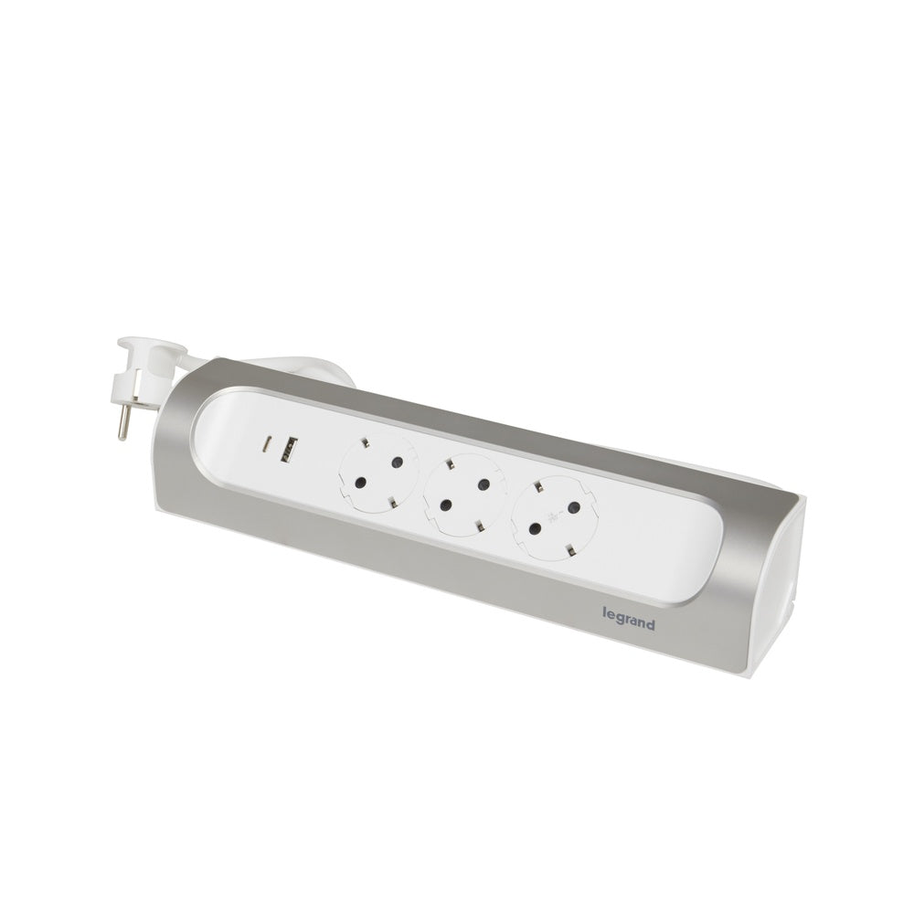 Legrand 90 Degree Mountable Socket 3X2P+A USB A+C 1M Aluminum - 694502 [5 Pieces]